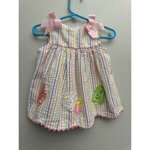 Adorable Seersucker Ice Cream Dress Bows Checkered Pastel Size 3-6 Months